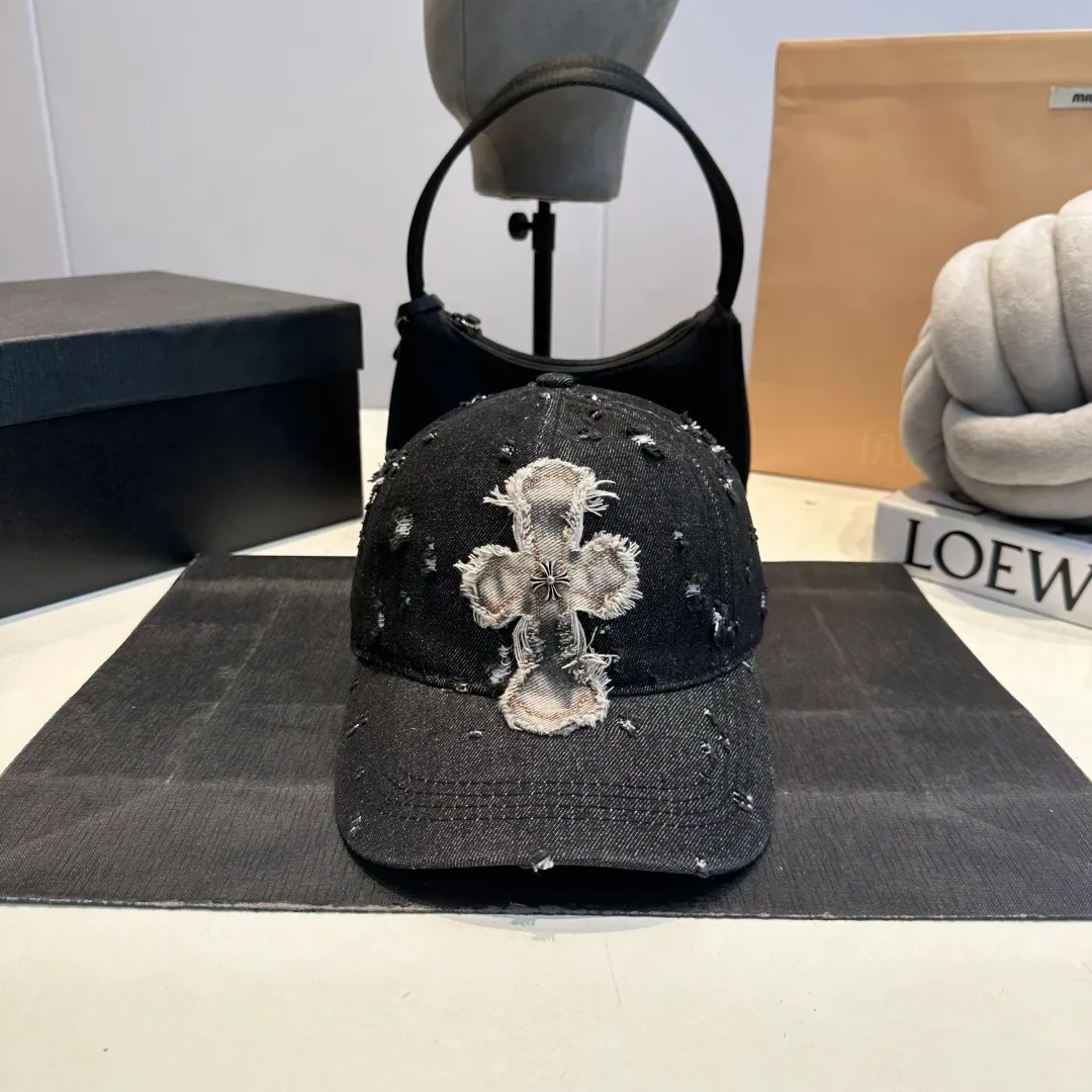 P70 Chrome Hearts 💓Denim ripped early spring Korean style fashion retro distressed ripped hat worn design versatile baseball cap peaked cap